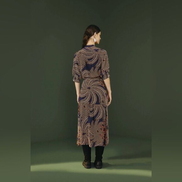 Farm Rio Yawanawa Vanahu Midi Blue Orange Shirt Dress Size S - Picture 3 of 13